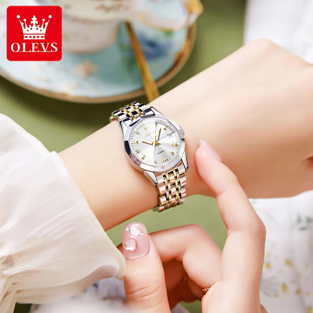 olevs womens watch quartz original waterproof stainless steel luminous date