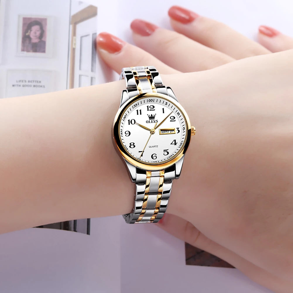olevs quartz women watch gold silver luxury waterproof